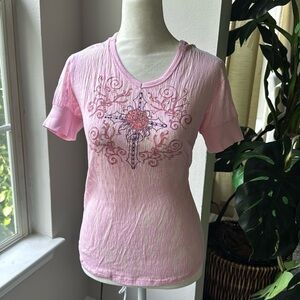 Adiktd Pink Graphic Burnout Short Sleeve Tee